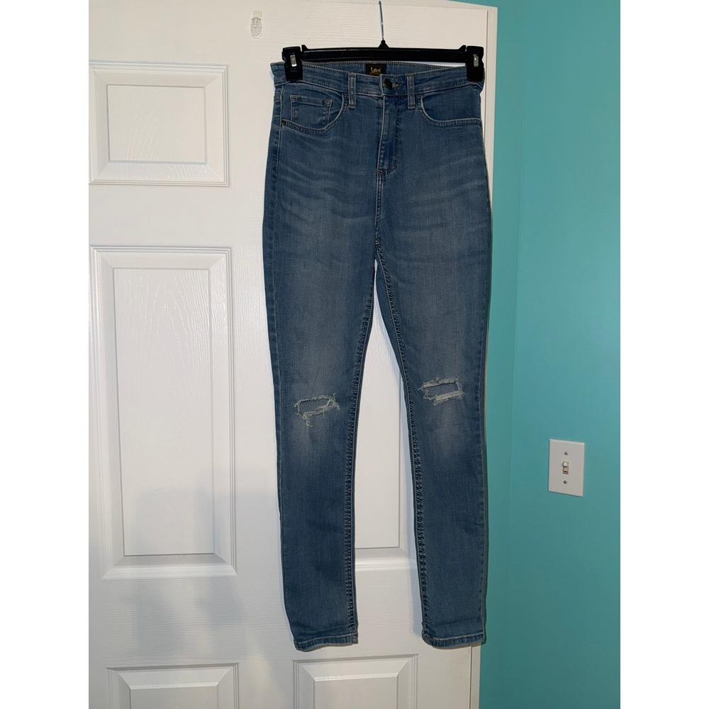 Lee Heritage High Rise Skinny Jeans Medium Wash Distressed Denim 6M